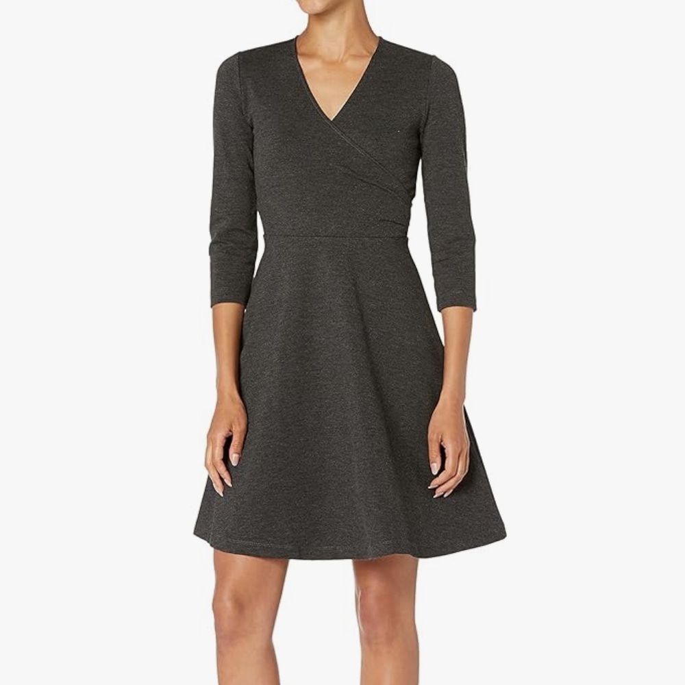 Lark & Ro Women's Charcoal Three-Quarter Sleeve Midi Dress